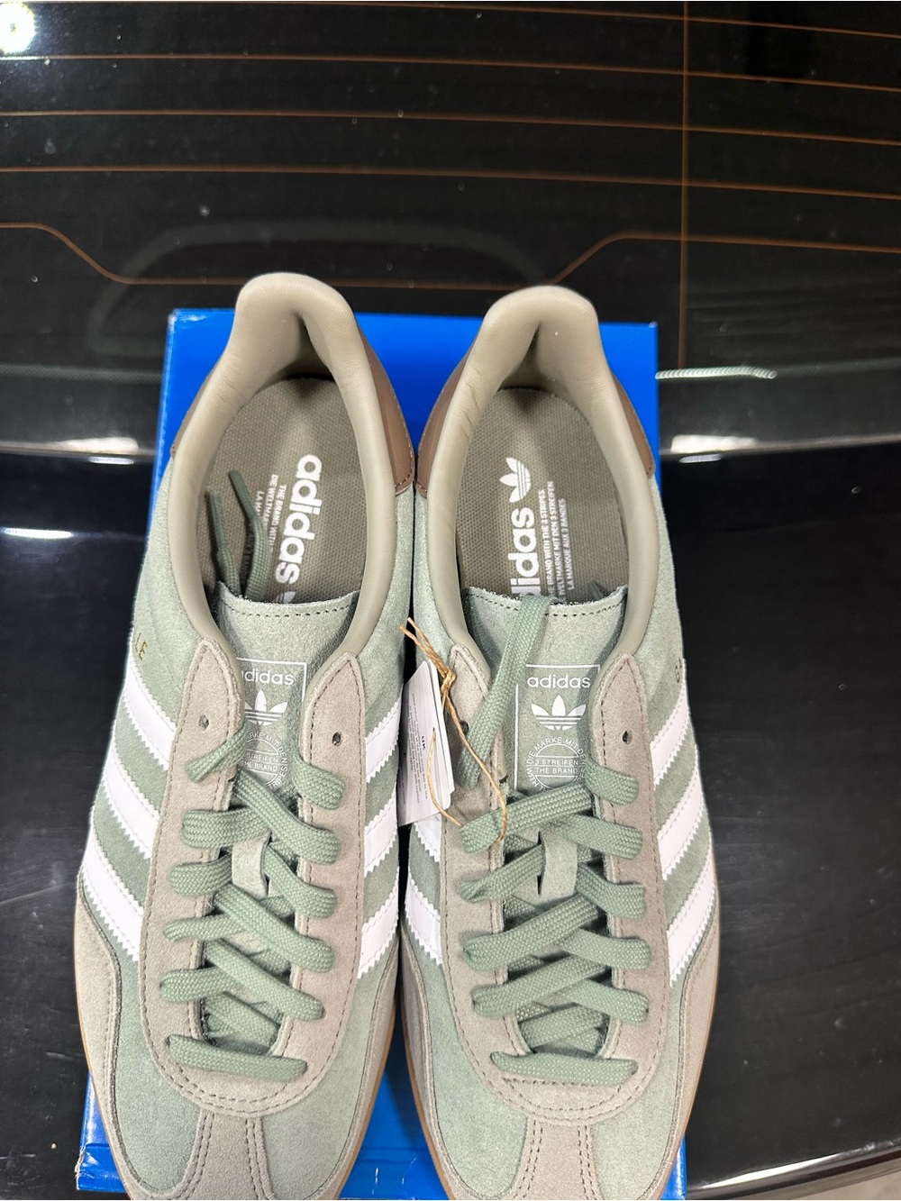 Adidas Gazelle Indoor Men's Sneakers in Sage Green and White with Gum Sole - Picture 3 of 5